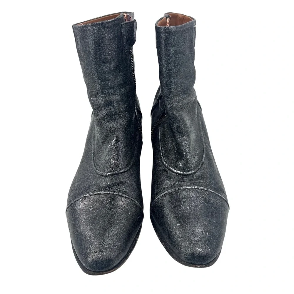 Fluevog Passage Preet Distressed Boots Black Crackle Leather Ankle Boots W11